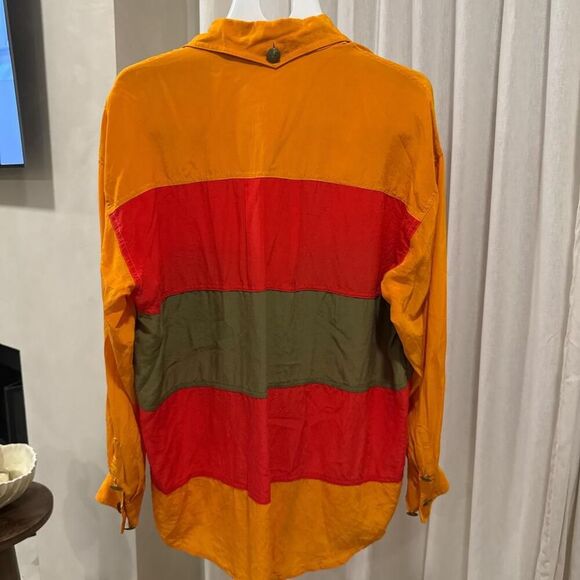 Vintage 100% Silk Multi-coloured Striped Women's Button-Up - Picture 4 of 6